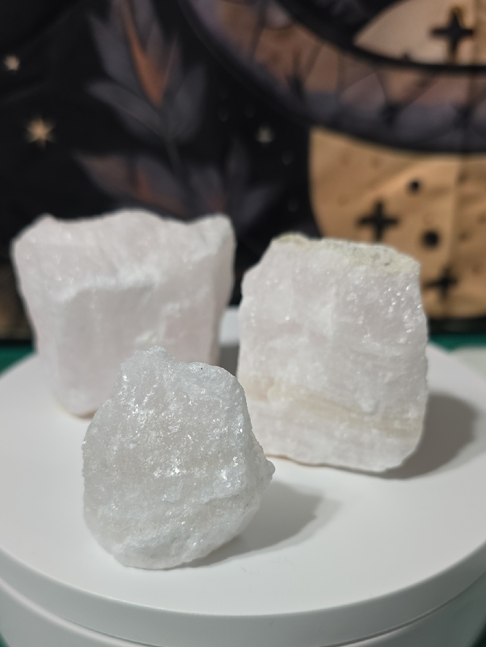 Natural raw pink magano calcite set of 3